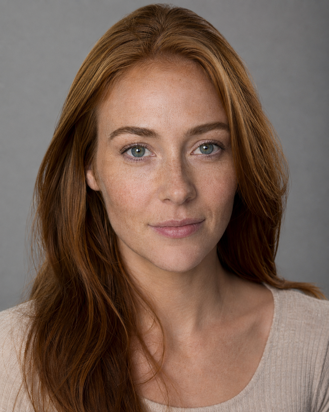 The same headshot retouched to a professional standard