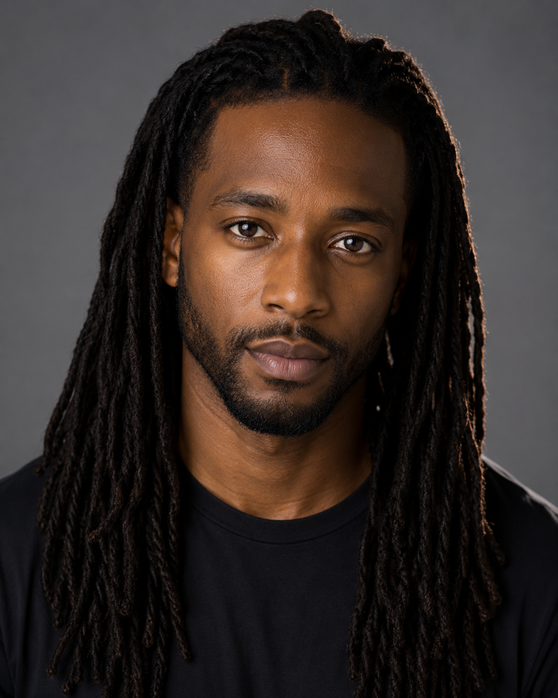 A hair light picks out the length of the locs so they don't merge into the background.