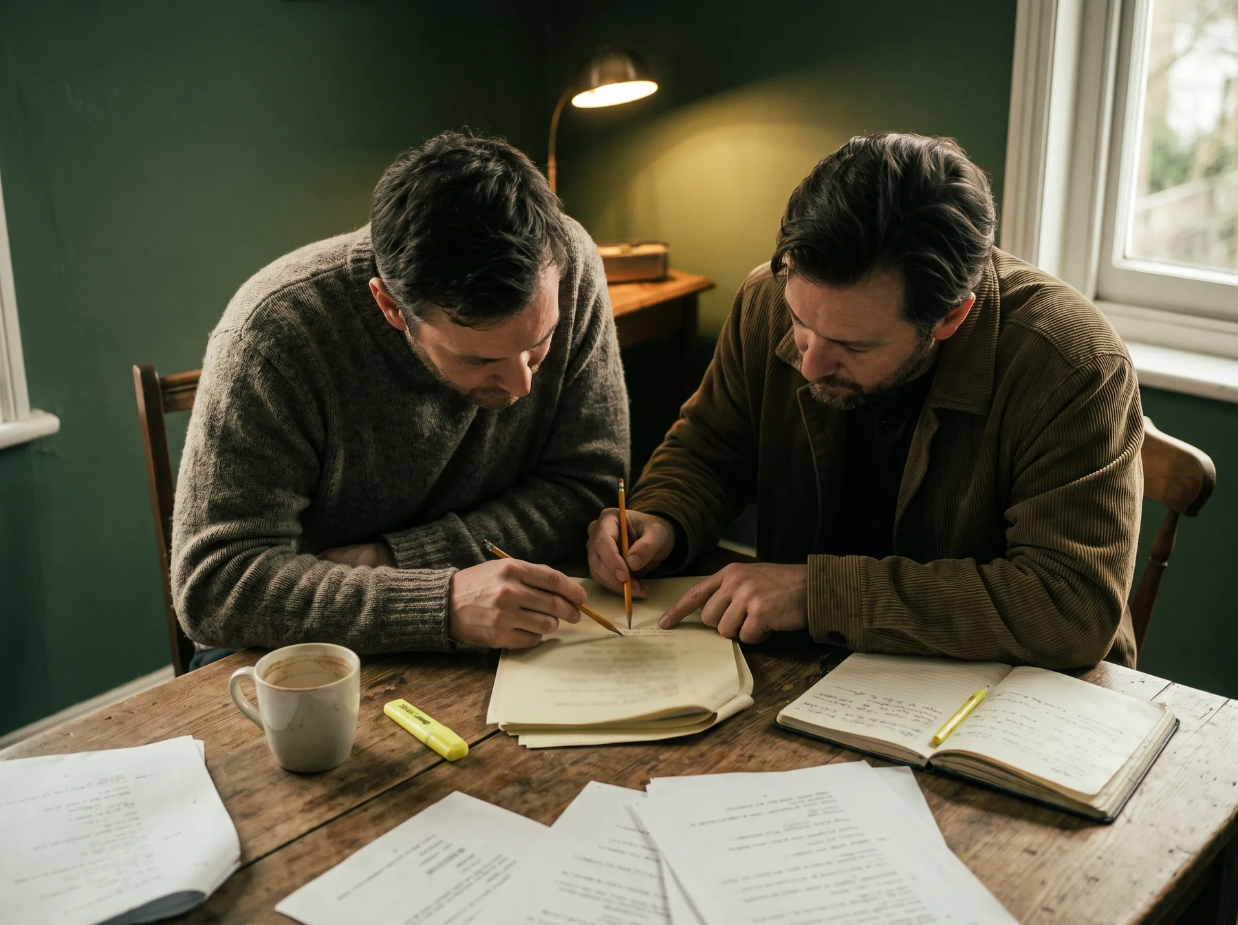 Actors analyzing a script together