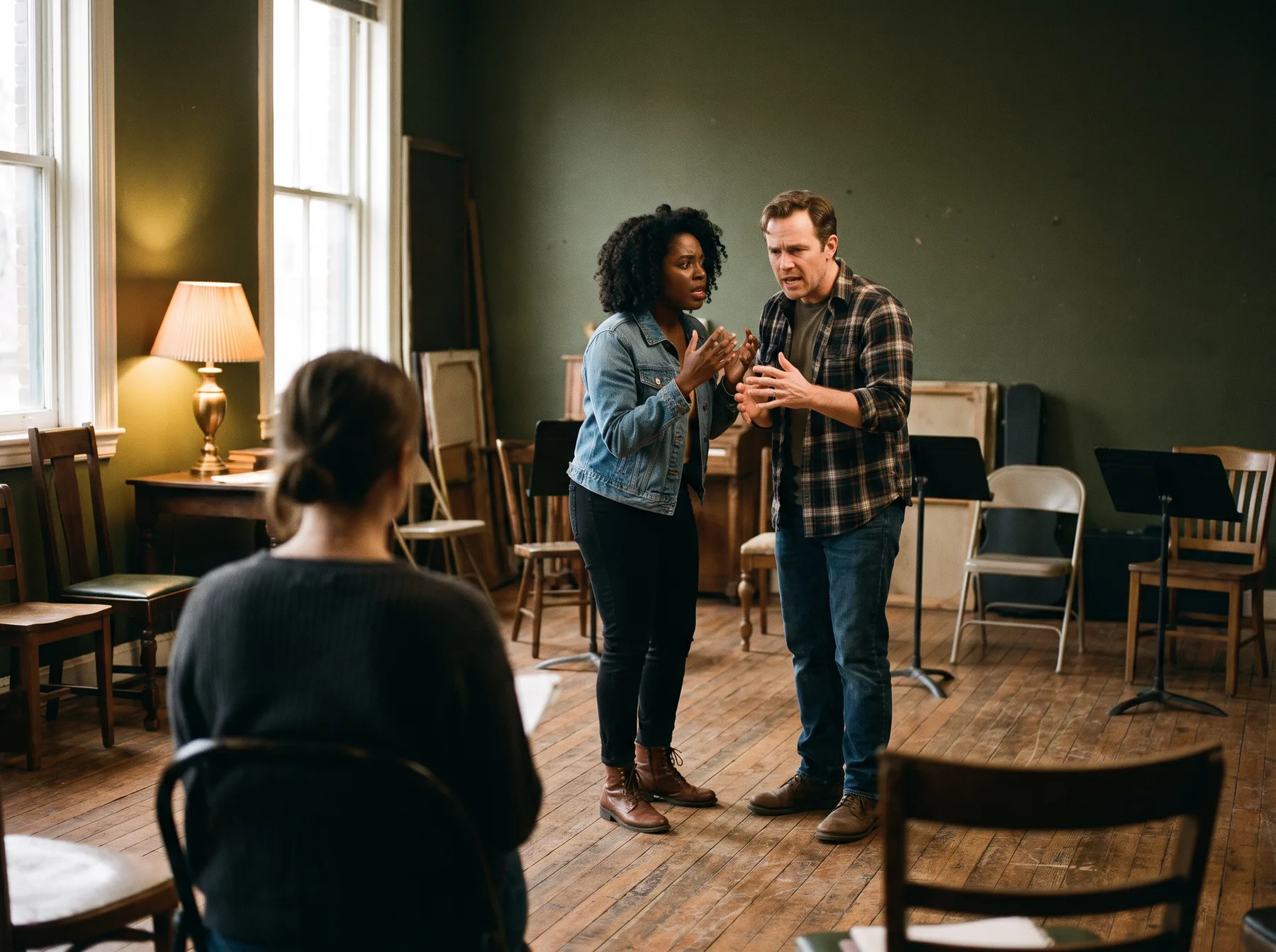 Two actors working through an emotionally truthful scene