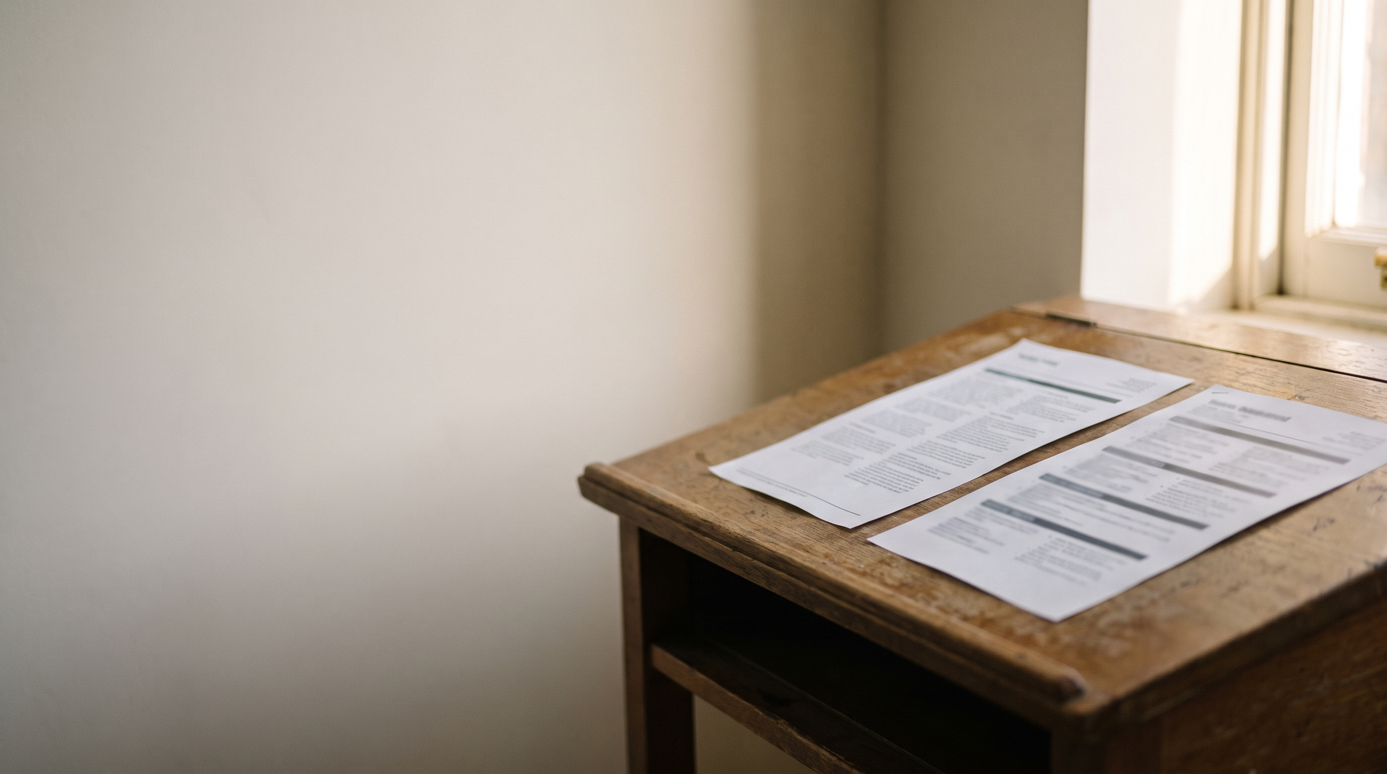Two printed single-page documents lying side by side on a desk