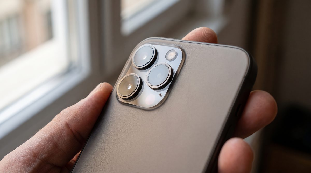 Close view of the multiple camera lenses on the back of a modern phone