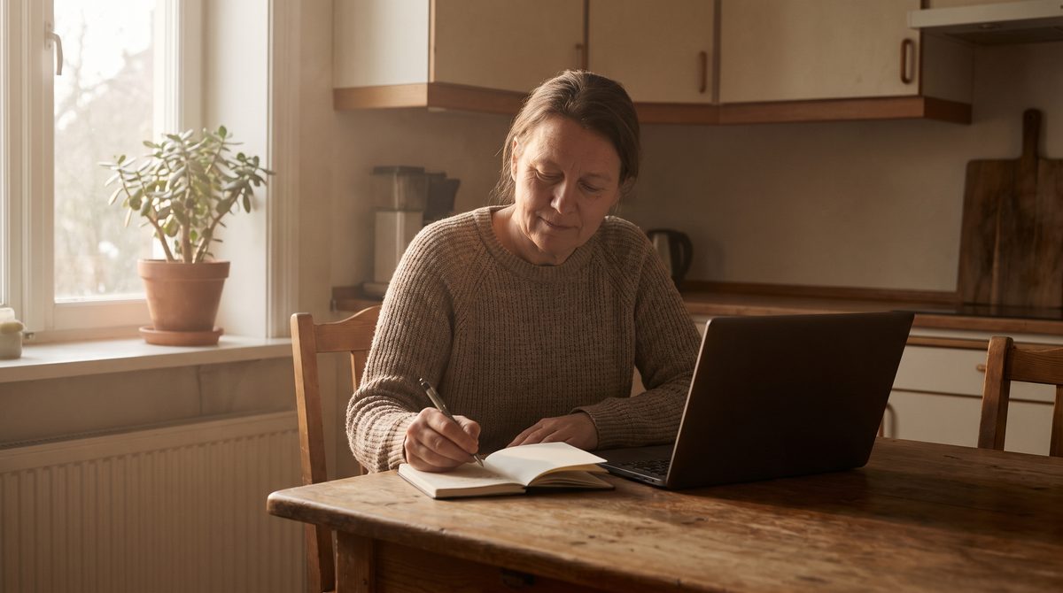 A person writing notes at a desk before a photography session