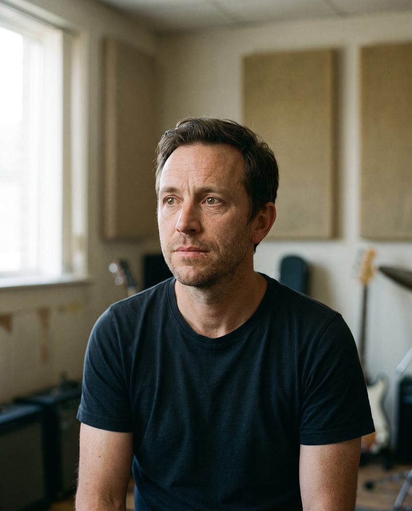 An actor listening intently to somebody off frame, not speaking