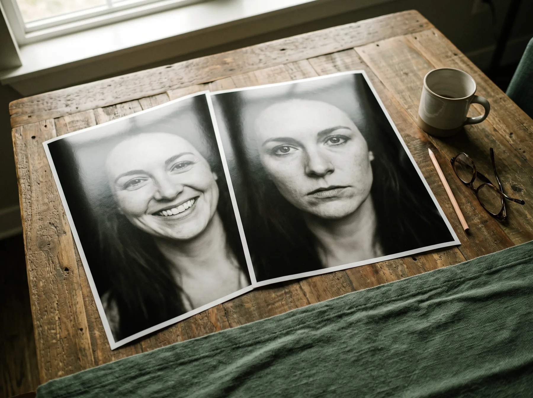The same actor shown in commercial and theatrical headshots
