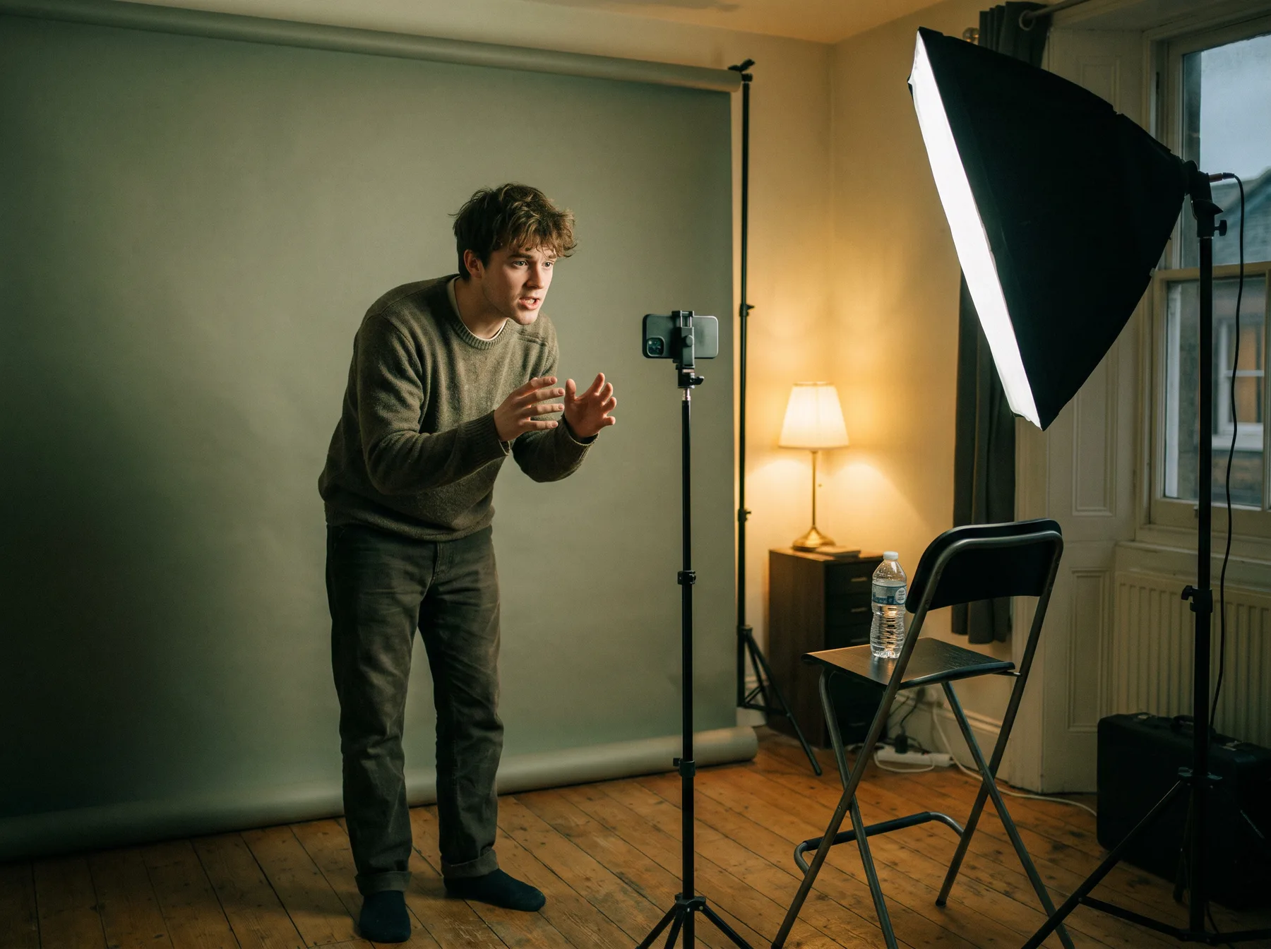 Actor performing a monologue for a home self-tape