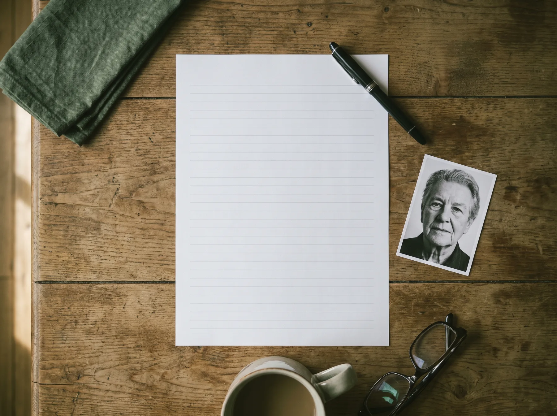 A blank one-page r&eacute;sum&eacute; layout beside a printed headshot