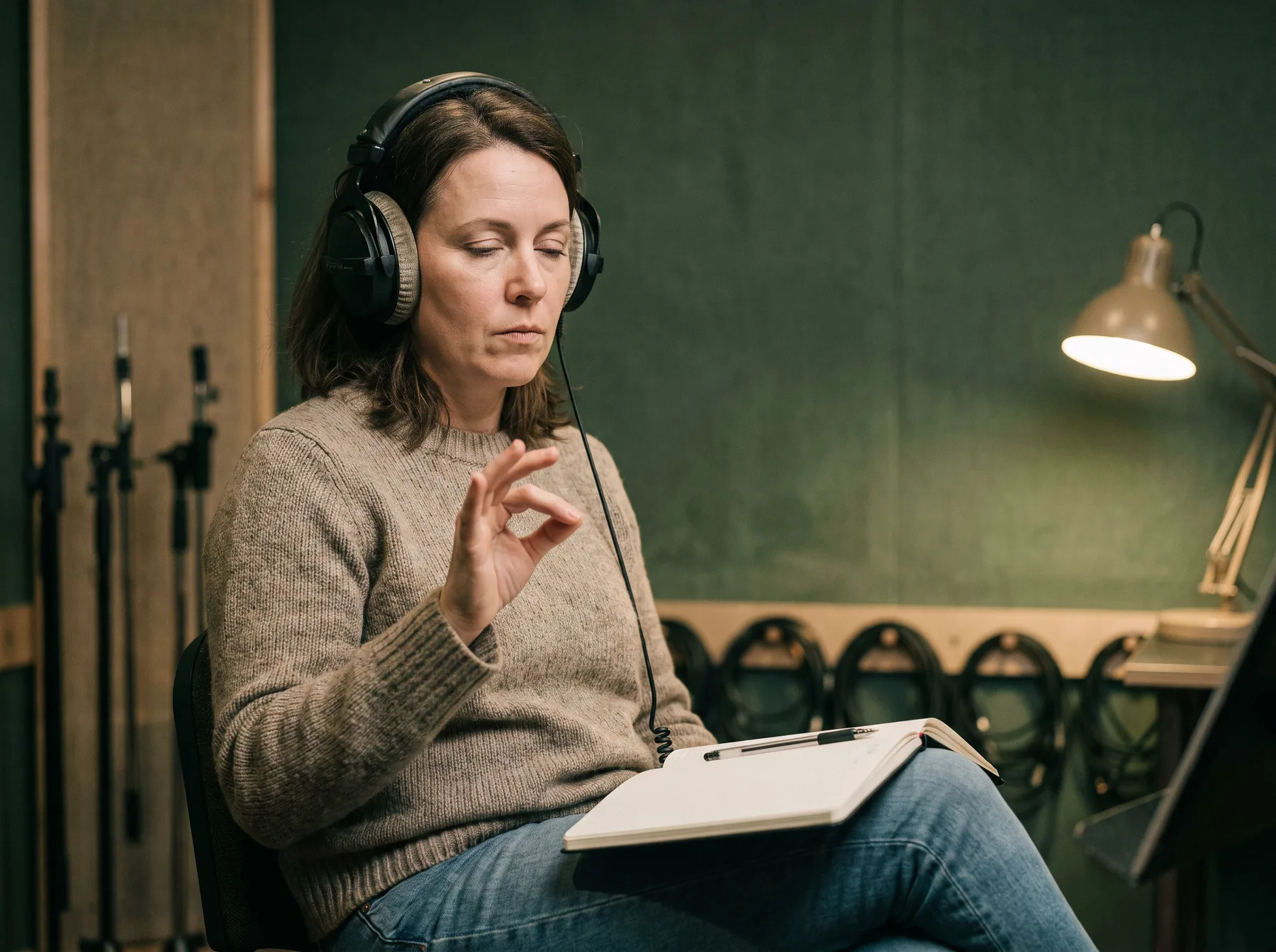 A voice coach listening closely before giving a note