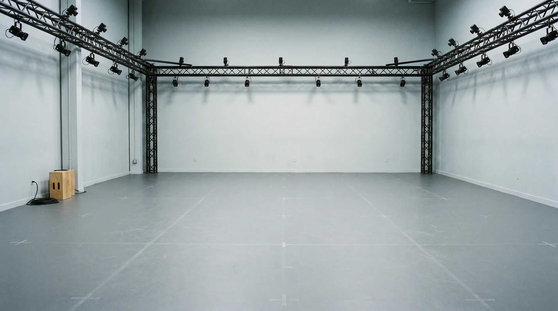 An empty performance capture volume ringed with tracking cameras