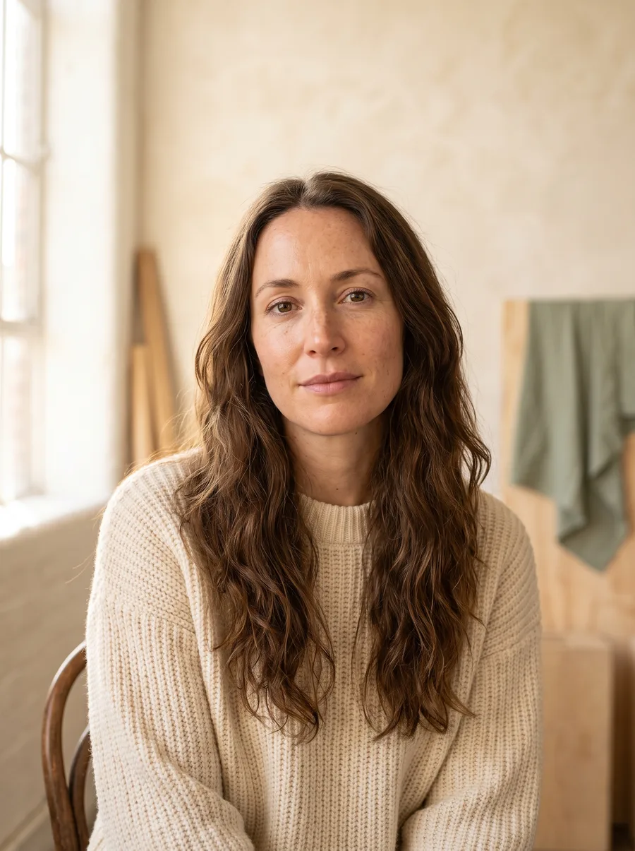 An actor in her thirties in an acting studio